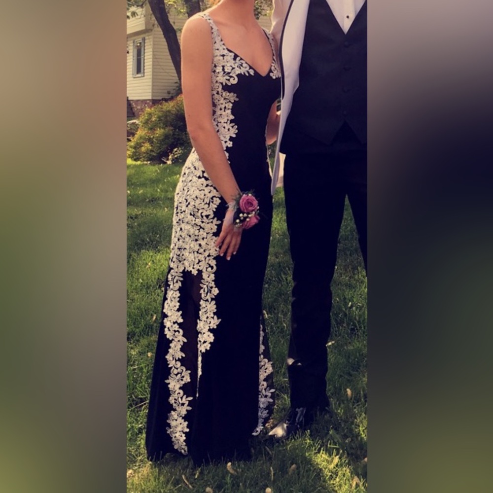 Betsy & Adam Black Dress with White Floral Lace